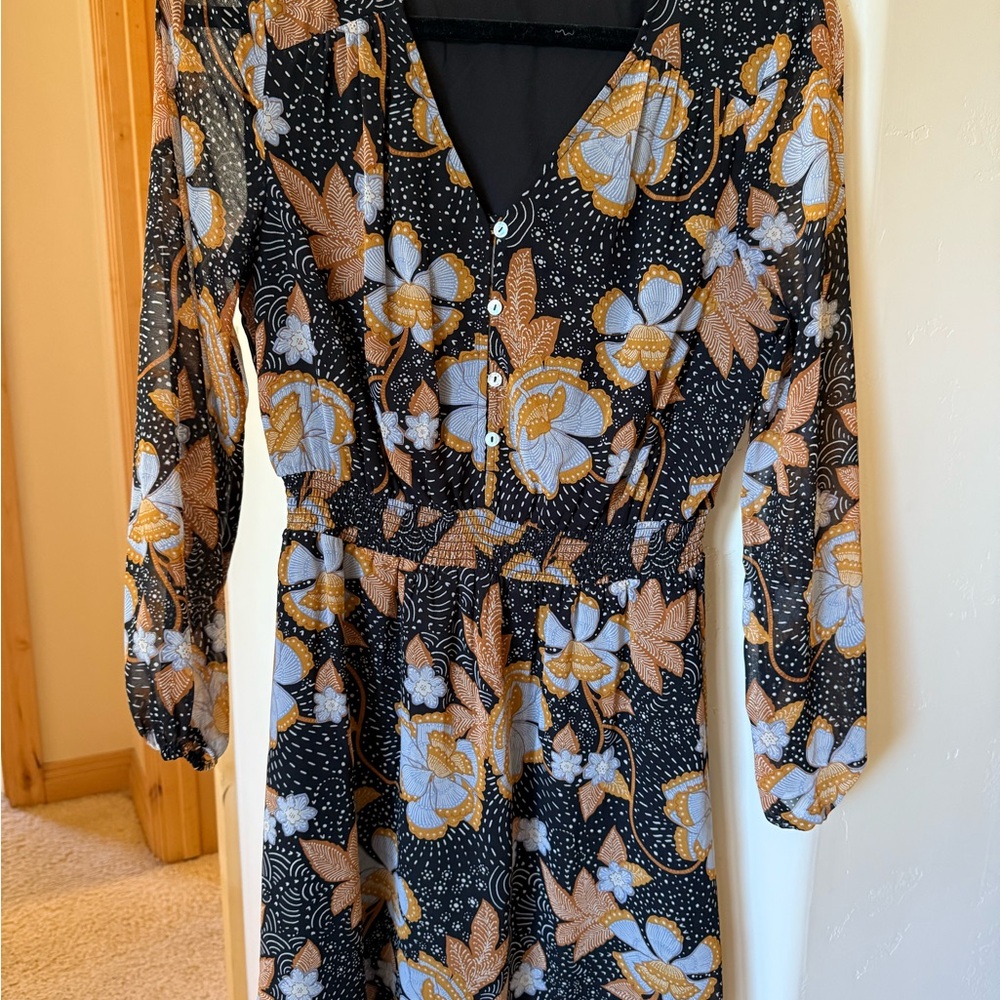 Daniel Rainn Blue and Tan Long Sleeve Sundress